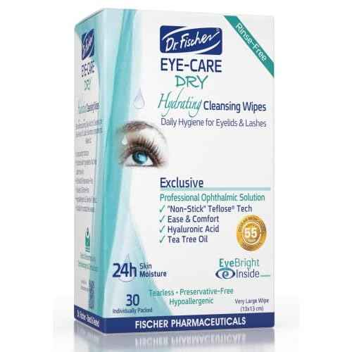 Dr. Fischer Tea Tree Eyelid Wipes for Dry Eyes - Gentle Eye Wipes for Everyday Eye Conditions and Hypoallergenic Makeup Remover (60 Wipes)