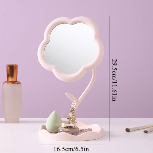 Flower-Shaped Makeup Mirror for Desk & Vanity - KEAINVRN Pink