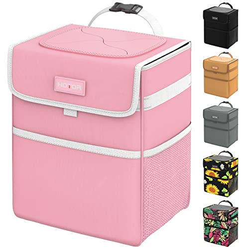 HOTOR Pink Trash Bag Hanging with Storage Pockets, 100% Leak-Proof Garbage Can with Adjustable Straps, Magnetic Snaps, Waterproof Garbage Bin with Lid for Interior Car,Pink