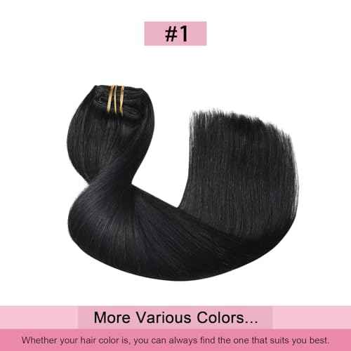 Pro2.0 Clip in Hair Extensions Real Human Hair 120g Thick 7pcs Color #1 Jet Black Remy Real Human Hair Extensions Clip ins 14inch Seamless Double Weft for Women£¨#1-14inch£©