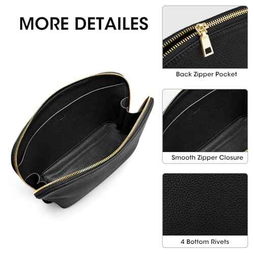 Kattee Leather Makeup Bag, Travel Cosmetic Bag Set, Toiletry Bag Organizer for Women, 2-PACK, Black