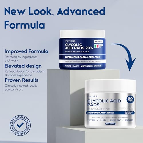 Glycolic Acid Pads - Resurfacing Pads for Face - Exfoliating Peel Pad for Body and Dark Spots - Fine Lines and Wrinkles - 60 Count (Glycolic Acid Pads 20%)