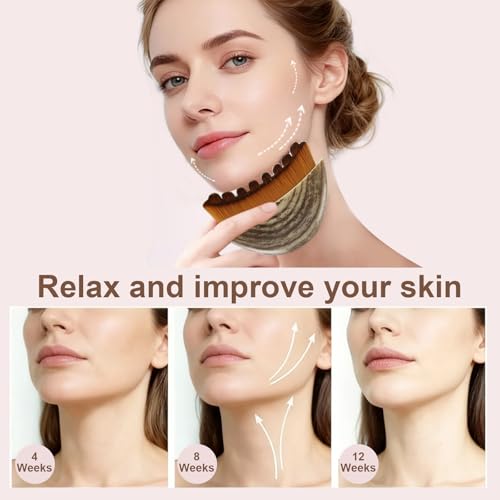 Lymphatic Contour Face Brush - Facial Sculpting & Anti-Puffiness Tool | Ultra Soft Dry Brush for Jawline Massage & Lymphatic Drainage | Ergonomic Design (3pc)