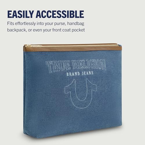 True Religion Women's Makeup Bag, Small Travel Cosmetic Zipper Pouch Organizer