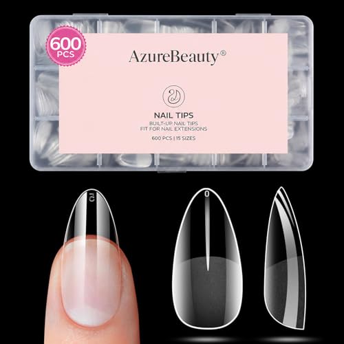 Medium Almond Soft Gel Nail Tips - Pre-Etched Clear Full Cover (600 Pcs)