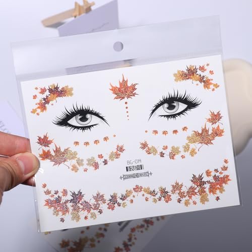 Fall Maple Leaf Face Stickers - Thanksgiving Temporary Tattoos (2 Pack)