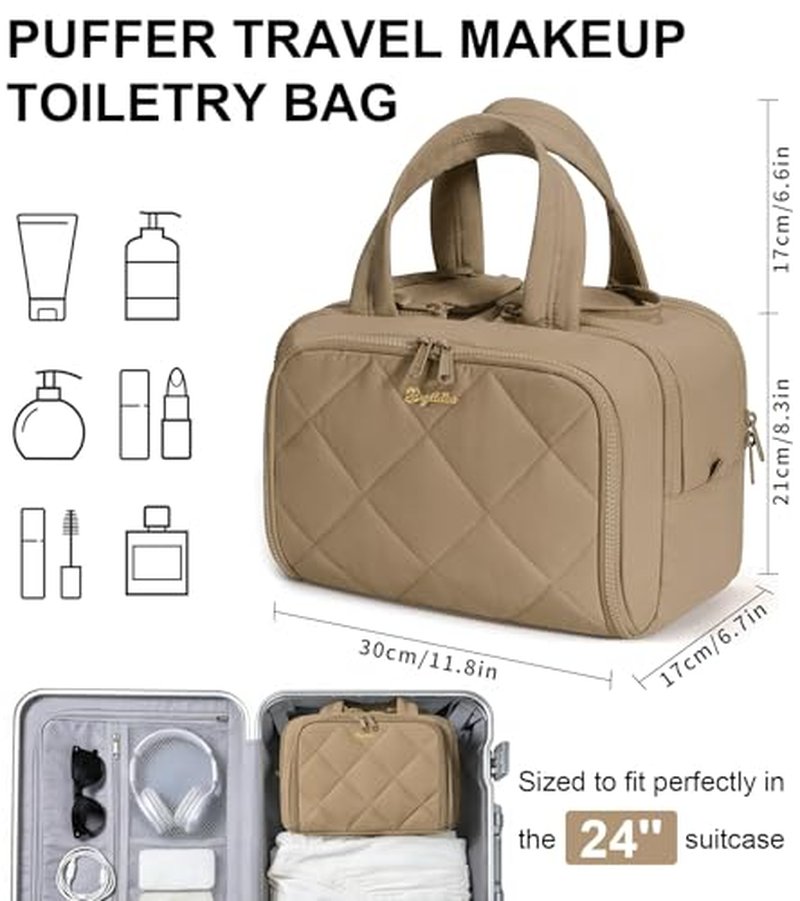 Large Waterproof Toiletry Bag for Women - Quilted Makeup Organizer