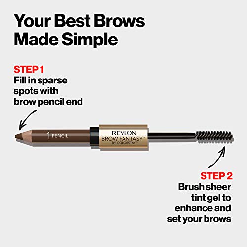 Revlon Eyebrow Gel & Pencil, ColorStay Brow Fantasy 2-in-1 Eye Makeup, Longwearing with Precision Tip, 106 Dark Brown, 0.04 Oz