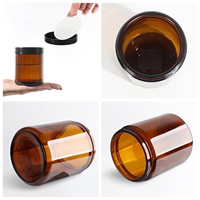 24 Pack 8 oz Amber Glass Jars with Black Airtight Lids