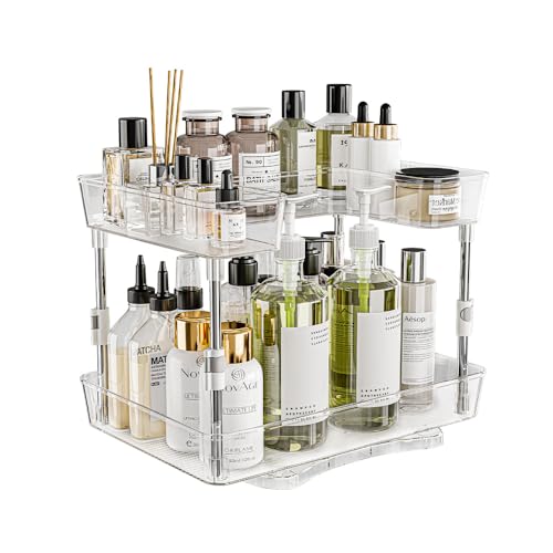 Acrylic Makeup Organizer, 2-Tier Large Capacity Cosmetic Storage Rack with Clear Shelves, Perfume and Skincare Organizer for Bathroom Countertop, Vanity and Dressing Table