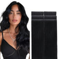 GOO GOO Invisi Edge Tape in Hair Extensions, Virgin Remy Human Hair, 6pcs 10" Jet Black