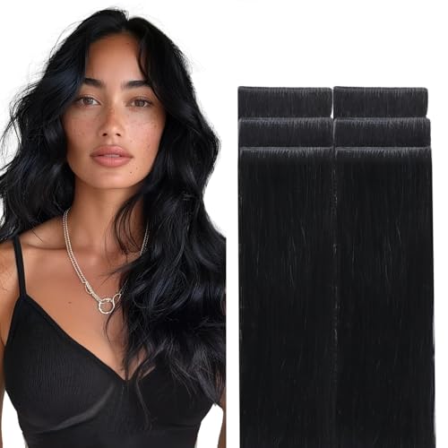 GOO GOO Invisi Edge Tape in Hair Extensions, Virgin Remy Human Hair, 6pcs 10" Jet Black
