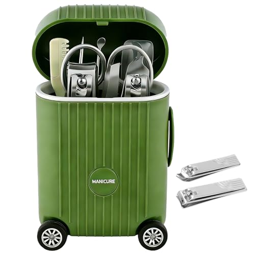 8-Piece Mini Manicure Set in Olive Green Travel Case