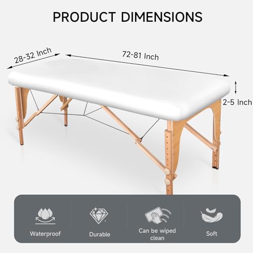 PU Leather Massage Table Cover Wipeable Vinyl Massage Table Cover Waterproof & Oilproof Lash Bed Covers Fitted 32" Wide (Pure White, 1 PCS)