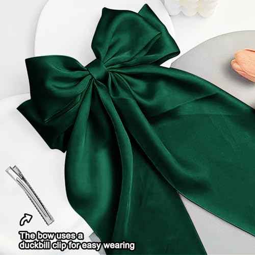 Large Satin Bow Barrettes Clips Green Hair Bows for Girls Hair Accessories Gifts for Women Big Bow Hair Clips for Christmas with Bowknot Barrettes With Metal Clips£¨green£©
