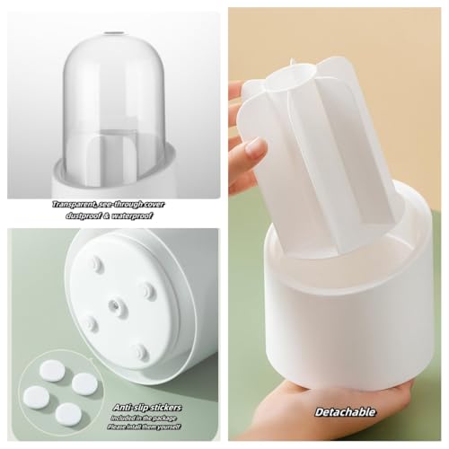 Fantasee 360¡Æ Rotating Makeup Brush Organizer, 7-Compartment Storage with Transparent Dustproof Cover, Cosmetic Tools Storage Holder for Bathroom Vanity Countertop (Fresh Green, Cylindrical)