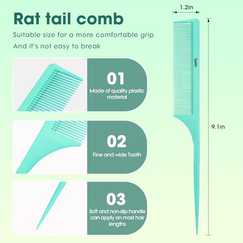 Green and Black 2-Pack Carbon Fiber Rat Tail Combs for Precise Hair Styling