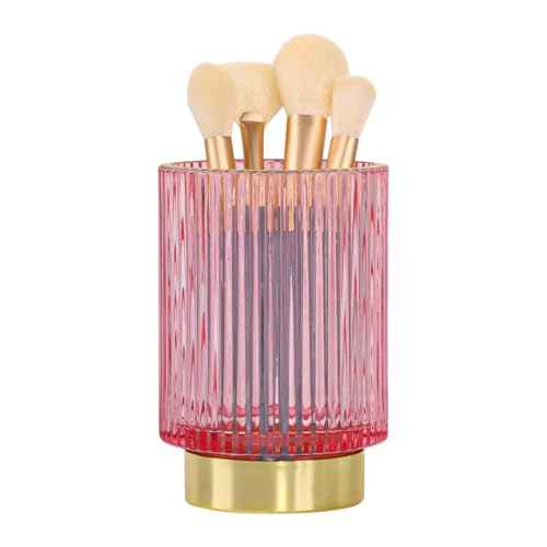 Vintage Makeup Brush Holder Organizer,Dresser Glass Brushes Holder,Vanity Cosmetic Brush Holder,Desktop Crystal Eyeliners Eyebrow Pencil Storage Cup Holder for Countertop (Large Pink)