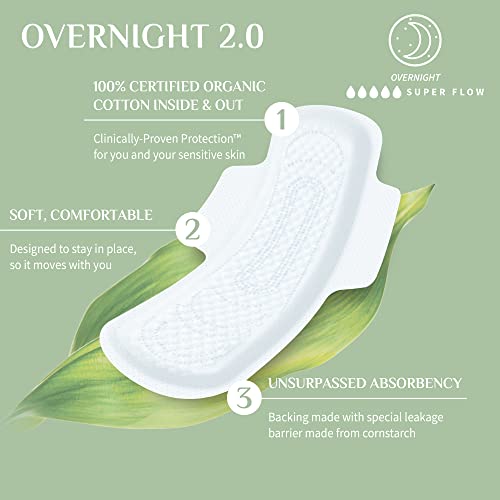 Organyc Organic Cotton Overnight Pads, Heavy Flow, 28 Count