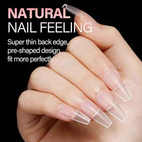 AILLSA Medium Coffin Nail Tips 450PCS Full cover Double-sided Matte Gel Stronger Adhesion Pre-Shaped Press on Nail Tips for Home DIY Nail Arts Salon 15 Sizes