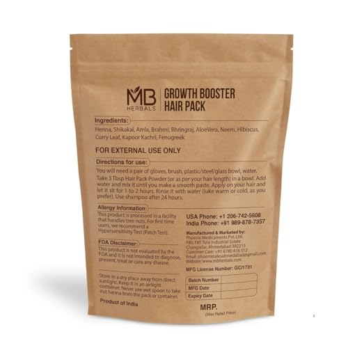 MB Herbals Growth Booster Hair Pack with Herbal Powders - 8.8 oz