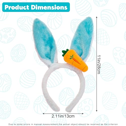 AEGYPIUS Easter Bunny Ears Headband for Girls Plush Rabbit Ears Hairbands for Kids and Adults Easter Headwear with Carrot Decor Easter Costume Accessories for Easter Party Decoration (Blue)