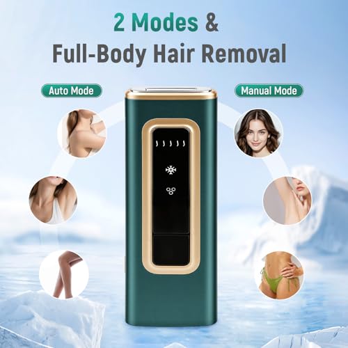 IPL Laser Hair Removal Device with Ice Cooling - FDA Cleared 5 Levels for Face & Body
