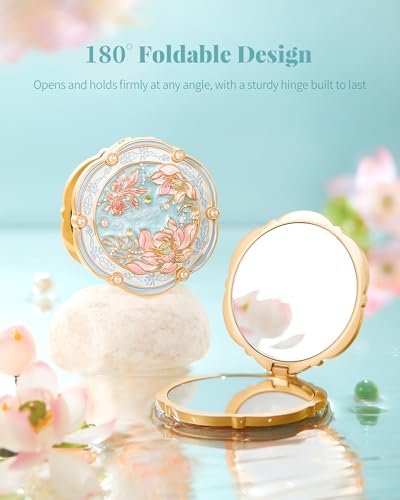 Lotus Bloom Compact Mirror 3" 2X Magnifying Folding Makeup Mirror