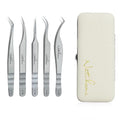 High Precision Lash Tweezers for Individual and Volume Eyelash Extensions Premium Stainless Steel Curved Fiber Tip Professional Isolation Tweezer