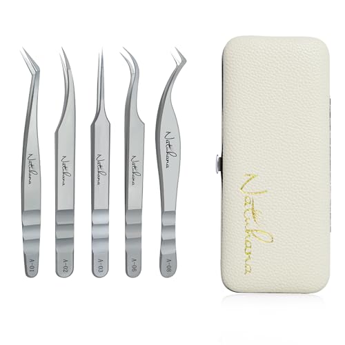 High Precision Lash Tweezers for Individual and Volume Eyelash Extensions Premium Stainless Steel Curved Fiber Tip Professional Isolation Tweezer