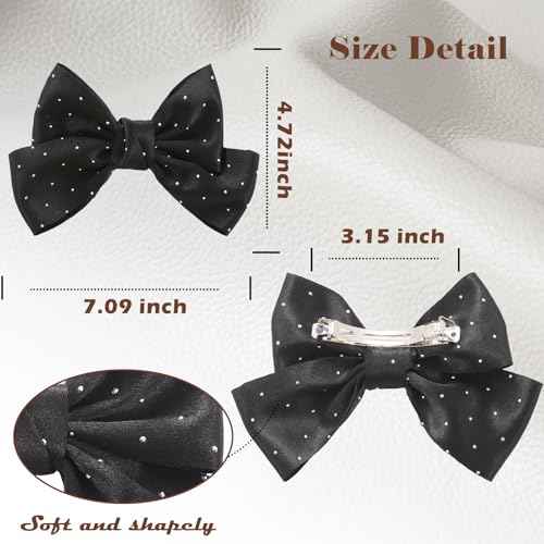 6PCS Large Bow Hair Clips Fashion Hair Bows with Rhinestone Handmade Hair Ribbons Clips French Barrette Bowknot Solid colors Hair Accessories for Women Girls