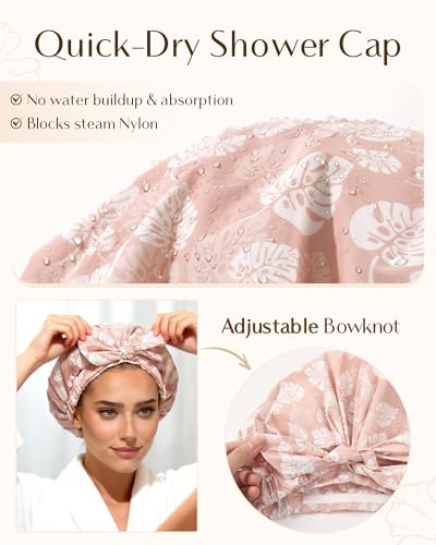 Waterproof Shower Cap for Women, Reusable Non-Slip Hair Cap