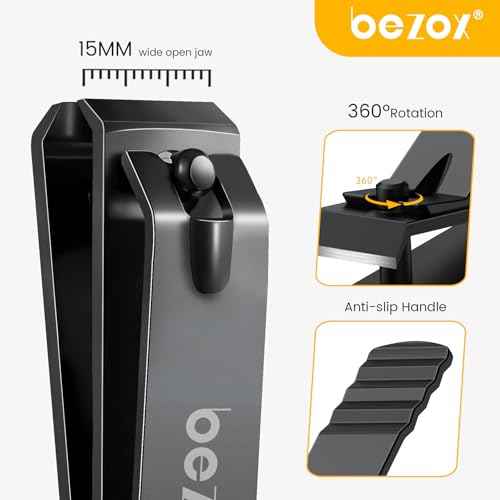 BEZOX Large Toe Nail Clippers for Thick Nails - Straight Edge Nails Clipper for Men, Toenails Clipper for Seniors, Heavy Duty Stainless Steel Fingernail Clippers for Women, Thick Toenails Tool - Black