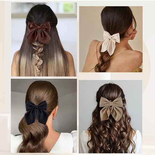 8 Pcs Hair Bows for Women Short Tail Bow Hair Clips Small Alligator Barrettes Cute Accessories for Girls(Black/Khaki)