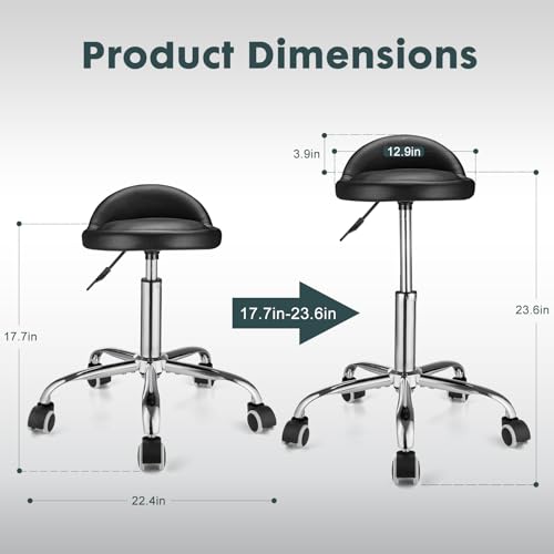 Swivel Rolling Stool with Wheels Height Adjustable Stool Chair Drafting Chair with Backrest Stable Base Foot Black