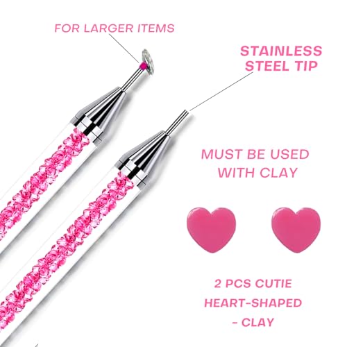 Pink Rhinestone Picker Tool Set - Dual-Head Wax Pens & Tweezers for Nail Art