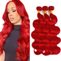 Red Body Wave Human Hair Bundles 16 18 20 Inch