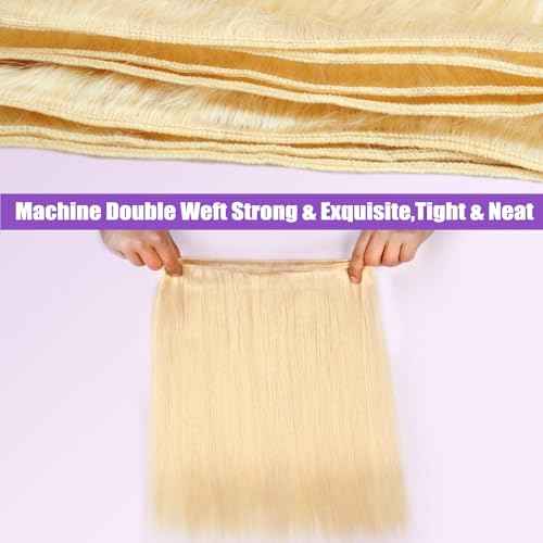 12A Grade 613 Bundles Human Hair Straight Blonde Bundles Human Hair 100% Unprocessed Brazilian Virgin Raw Hair Quick Weave for women 3 Bundle Deals Hair Extensions 22 24 26 Inch