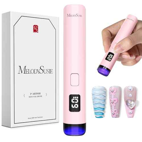 MelodySusie Handheld Cordless UV Nail Lamp with LCD Display & Eye-Protection Cover, P-Art01R Rechargeable Mini UV LED Light Flash Cures All Soft Gels, Especially Rhinestone Glue & Liner Gel Pink
