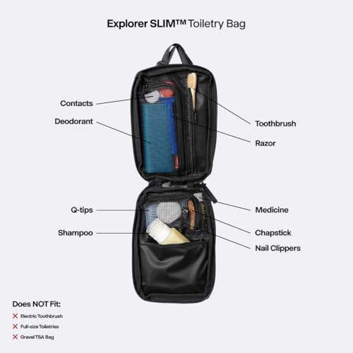 Gravel Explorer Slim Hanging Water Resistant Travel Toiletry Bag, Shaving Kit, Makeup Bag, Dopp Kit for Men and Women