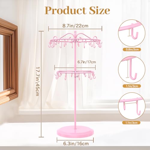 MODOWEY 42-Hook Rotating Necklace Organizer Stand, Adjustable 2-Tier Display