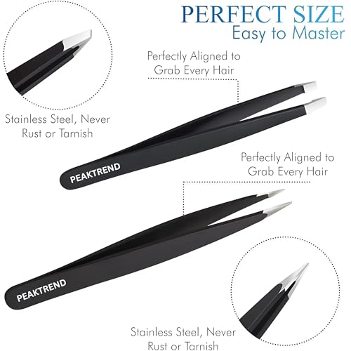 4-Piece Tweezers Set, High Precision Stainless Steel Eyebrow Tweezers for Facial Hair, Inward Growing Hair and Splinter Remover Kit, Suitable for Women and Men with Leather Travel Case