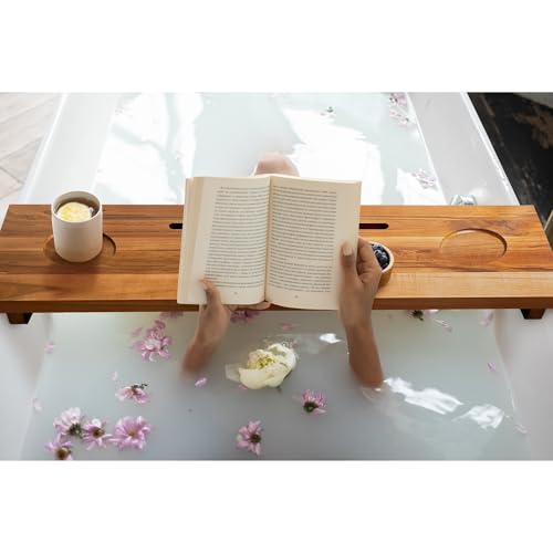Teak Wood Bathtub Tray 29" - Adjustable Bath Caddy