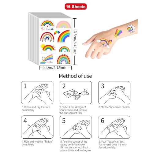 170 Pieces Rainbow Temporary Tattoos Stickers,20 Sheets Rainbow Cloud Sun Themed Tattoos Stickers Party Decoration favors for Kids Girl Boys Birthday Baby Shower Party Decoration Supplies