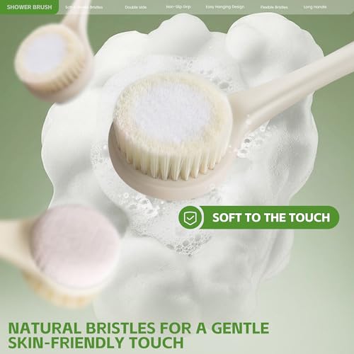 CYMPHW Light Yellow Back Scrubber for Shower with Long Handle & Dual-Sided Brush