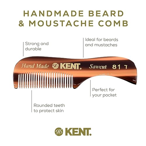 Kent Set Men's Hair Pocket Combs, Tortoise 81T X-Small, FOT All Fine Tooth, R7t Double Toothed Fine and Coarse. Best Hair, Beard and Mustache Grooming Kit for Travel and Home Care, Handmade in England