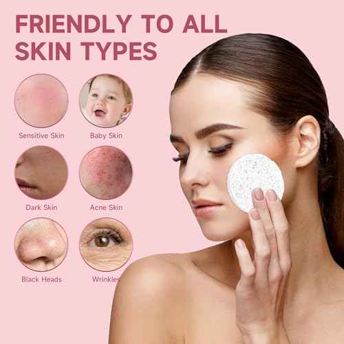 100 Count Compressed Facial Sponges 100% Natural Cellulose Eco-Friendly Makeup Sponges for Gentle Cleansing, Exfoliating & Stubborn Makeup Removal Travel for Women (Round white)