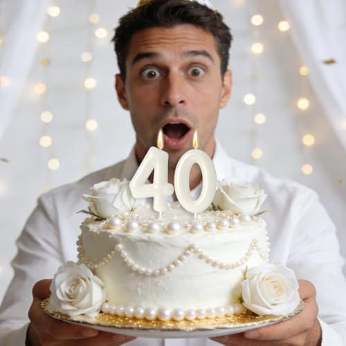 45th Birthday Candle for Women - Classic White Cake Topper