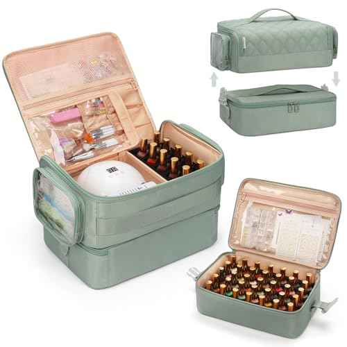 OCHEAL Nail Polish Organizer, Holds Nail Lamp and 45+ Bottles 2-in-1 Nail Polish Storage Case,Detachable Nail Techs Gel Kit Supplies Carring Bag for Manicurist Tools 45-Slot Nail Holder-Green