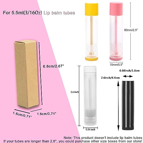 50 Pcs Lip Balm Containers Packaging Boxes, 2.67x0.7x0.7 Inch Wrapping Box for 0.15Oz Lipbalm Round Tubes, 5.5ml DIY Lipsticks Kraft Paper Package Boxes